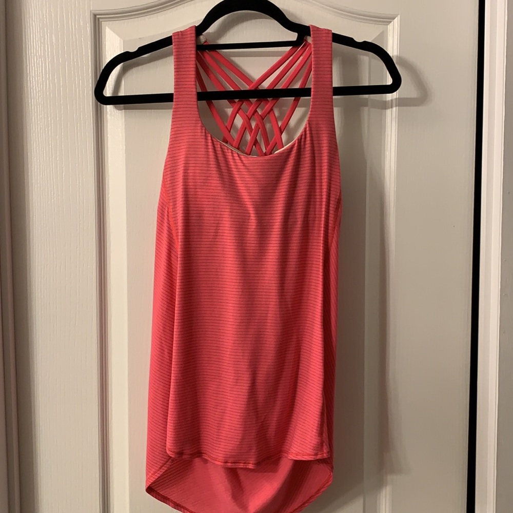 Pink lulu lemon tank top with butterfly detail